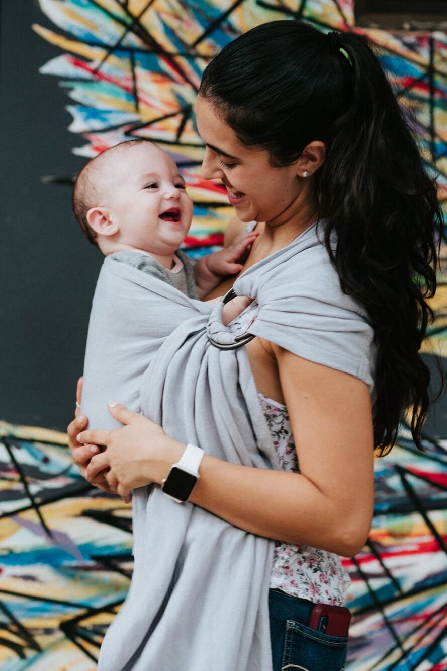 Nalakai Ring Sling Baby in Gray Bamboo & Linen Blend Attachment Parent